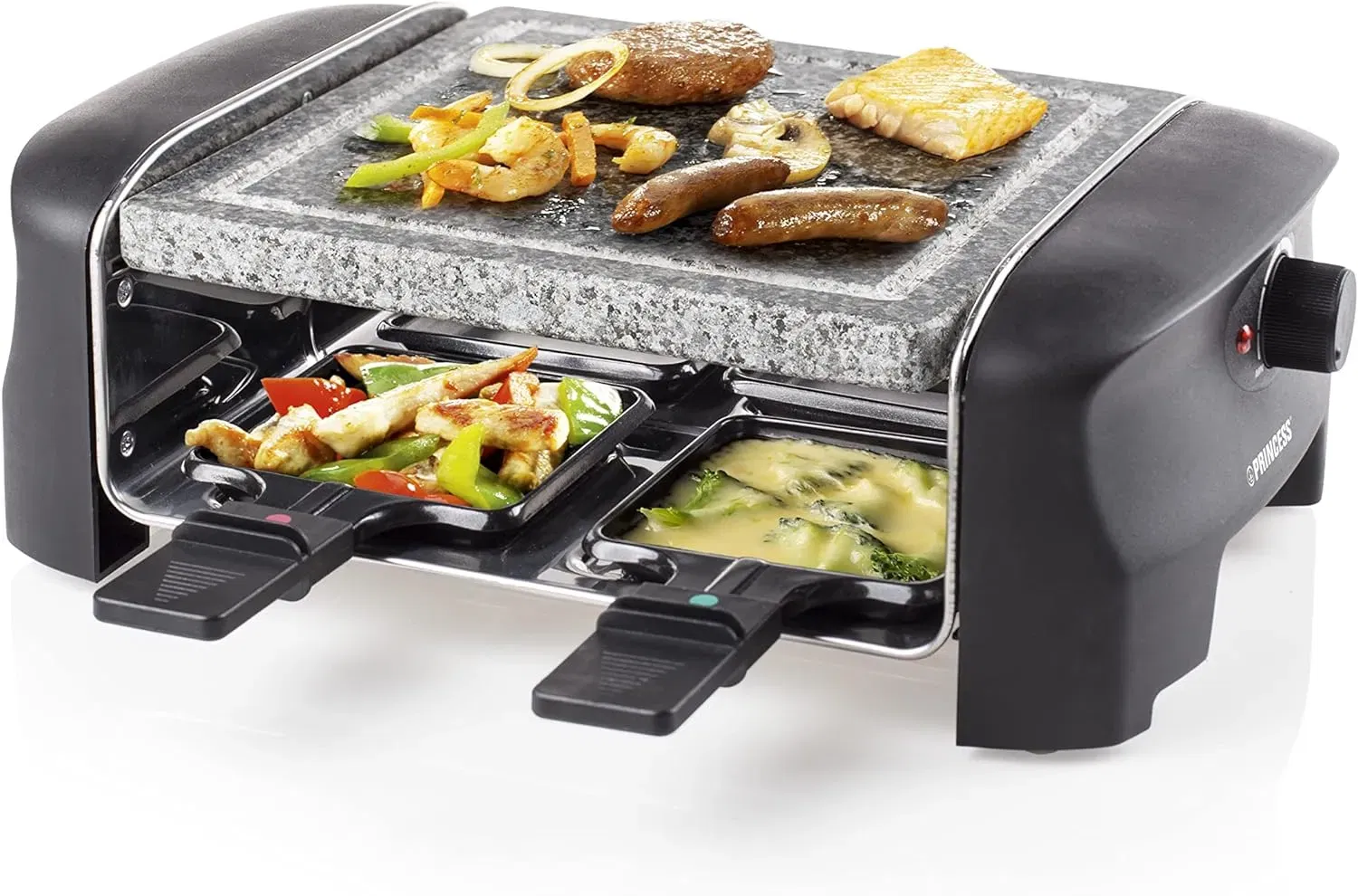 Princess Raclette Grill Für Bis Zu 4 Personen - Mit Steingrill Und Regelbarer Heizstufen