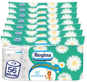 Regina-Kamillenpapier-3-lagiges-Toilettenpapier-56-Rollen-Packung-7-x-8-Einzelpackungen-150-Blatt