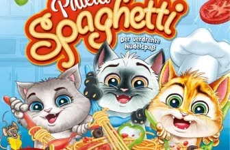 Ein Bild des Brettspiels Paletti Spaghetti mit Katzen und Nudeln