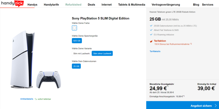 Sony PlayStation 5 SLIM Digital Edition + freenet Telekom green LTE 25GB