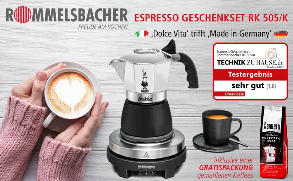 Rommelsbacher Espresso Set (Bialetti Moka Kanne, Reisekochplatte, 100 G Bialetti Moka)