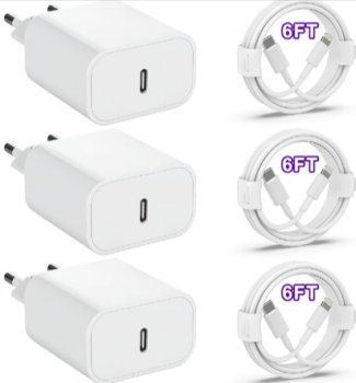 3er-Pack-25W-iPhone-Ladegerät-mit-iPhone-Ladekabel-3-X-USB-C-Netzteil-Ladestecker-mit-3X-2M-iPhone-Lightning-Kabel-kompatibel-mit-iPhone-14-13-12-11-XR-X-8-Standard-weiß-Amazon-de-Elektronik-Foto