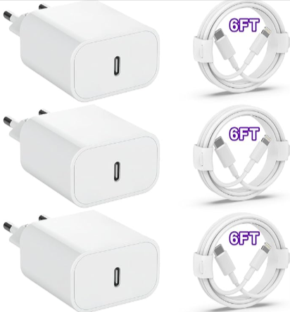 3Er-Pack-25W-Iphone-Ladegerät-Mit-Iphone-Ladekabel-3-X-Usb-C-Netzteil-Ladestecker-Mit-3X-2M-Iphone-Lightning-Kabel-Kompatibel-Mit-Iphone-14-13-12-11-Xr-X-8-Standard-Weiß-Amazon-De-Elektronik-Foto