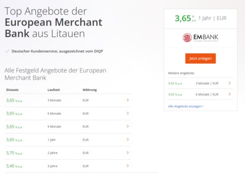 European Merchant Bank Festgeld