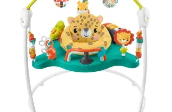 FISHER-PRICE Hüpf-Leopard Jumperoo - Spielcenter mit Wippe, 360 Grad Sitz