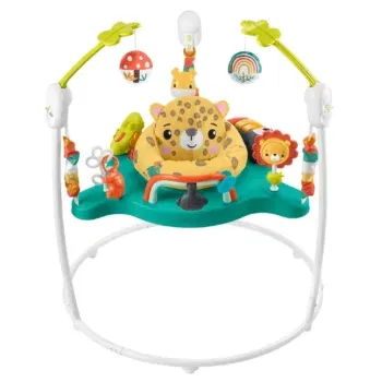 FISHER-PRICE Hüpf-Leopard Jumperoo - Spielcenter mit Wippe, 360 Grad Sitz