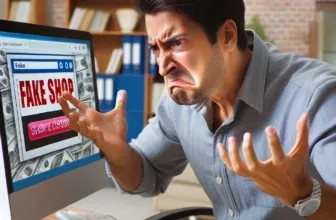 Skeptische Person betrachtet b2b-sphere.de auf dem Bildschirm