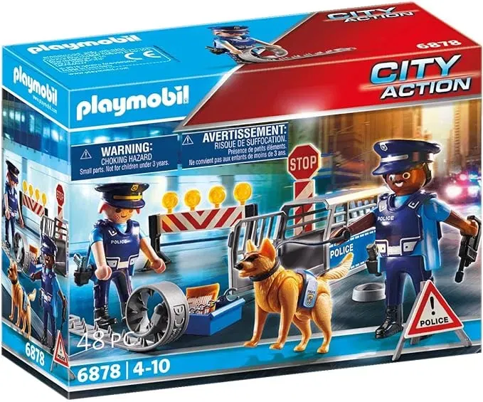 Playmobil City Action 6878 Polizei-Straßensperre Mit Polizeihund