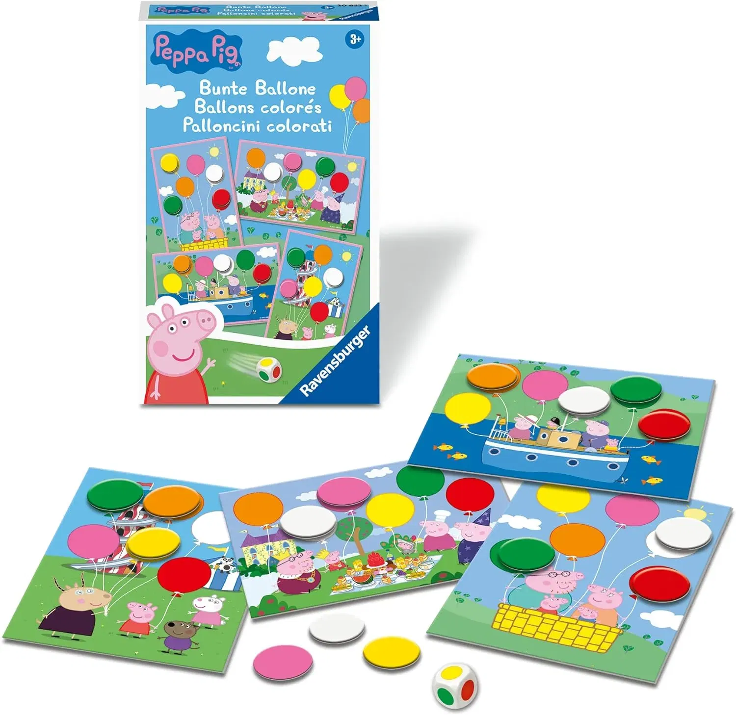 Ravensburger Mitbringspiel (20853) Peppa Pig Bunte Ballone Lustiges Farbwürfelspiel