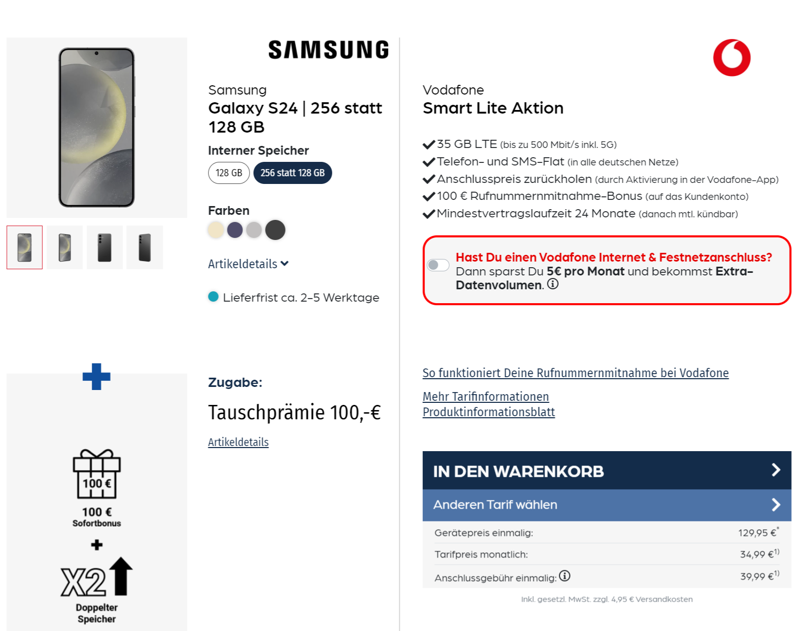 Samsung Galaxy S24 + Vodafine Smart Lite 35 Gb Lte