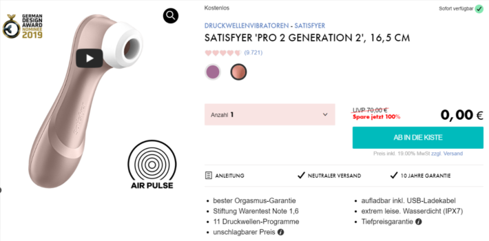 Satisfyer Pro 2 2. Generation Druckwellenvibrator