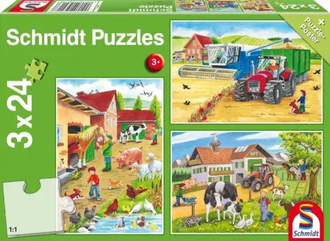 Schmidt Spiele 56216 Auf dem Bauernhof (3x24 Teile) Kinderpuzzle