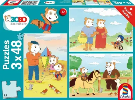 Schmidt Spiele 56415 Bobo Siebenschläfer - Auf ins Abenteuer Puzzle (3x48 Teile)