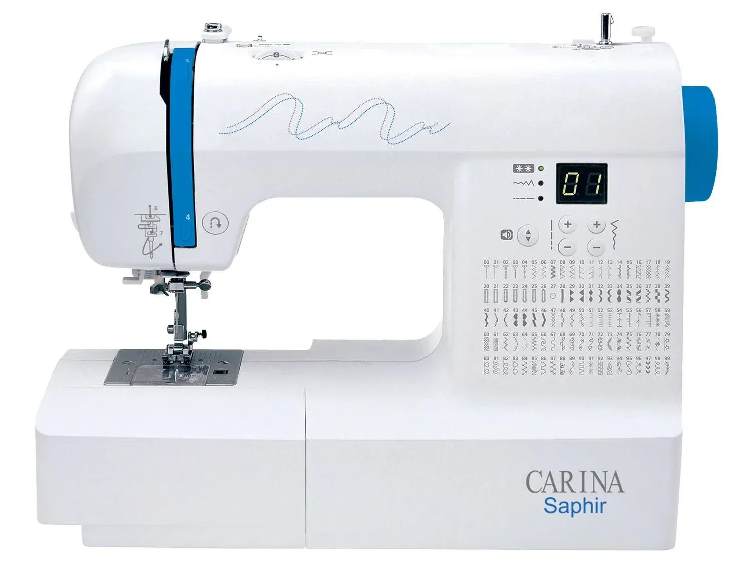 Carina Saphir Computer Nähmaschine, 100 Nähprogramme, 7 Knopflöcher, mit Anschiebetisch