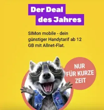 SIMon mobile 🦝 SIM-Only Übersicht: 12 GB ab 0,99 €, 17 GB ab 3,99 € und 27 GB ab 8,99 € / Monat (ohne Rufnummernmitnahme jeweils 3 € mehr, monatlich kündbar)