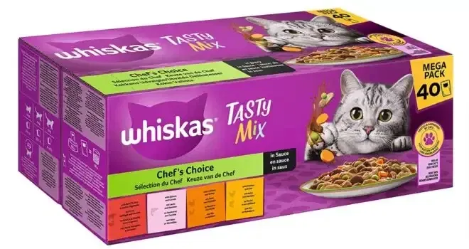 Whiskas 1+ Katzenfutter Tasty Mix Chef´s Choice in Sauce, 40x85g für 10,30 € inkl. Prime Versand (statt 15,58 €)