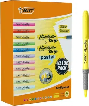 24er-Pack BIC Highlighter Textmarker - in verschiedenen Farben inkl. Pastell, mit Keilspitze, Strichstärke 1.6 bis 3.4 mm, mit Austrocknungsschutz