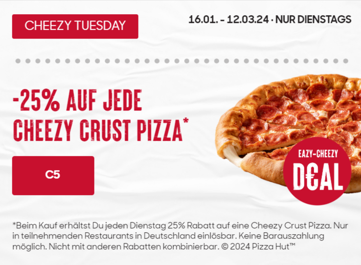 25% Rabatt Auf Eine Cheezy Crust Pizza