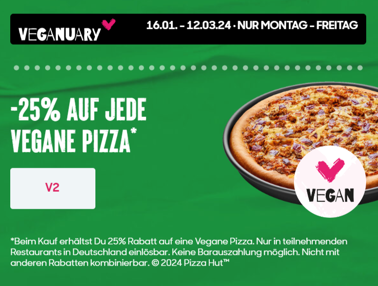 25% Rabatt Auf Eine Vegane Pizza 2