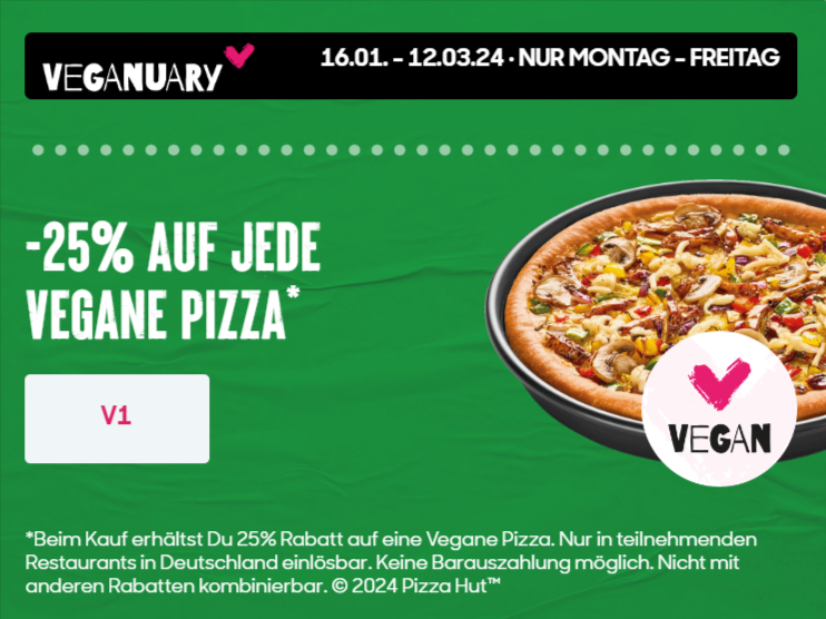 25% Rabatt Auf Eine Vegane Pizza