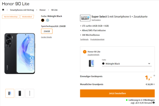 2x Honor 90 Lite + Super Select S mit 10 GB LTE