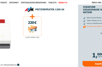 AVM FRITZ!Repeater 1200 AX + 220 € Cashback + Vodafone GigaZuhause 50 Kabel