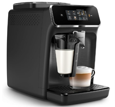 Amazon-de-Philips-2300-Series-Vollautomatische-Espressomaschine-4-Getränke-Modernes-Farb-Touchscreen-Display-LatteGo-Milchsystem-SilentBrew-100-Keramikmahlwerk-AquaClean-Filter-Mattschwarz-EP2330-10-