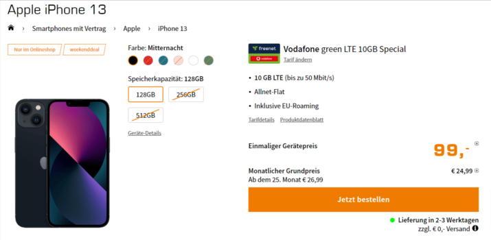 Apple iPhone 13 + Vodafone green LTE 10GB