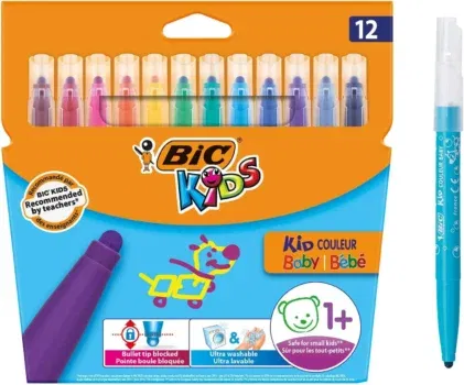 BIC Kids Filzstifte Set Kid Couleur Baby - Fasermaler zum Malen in 12 auswaschbaren Farbe