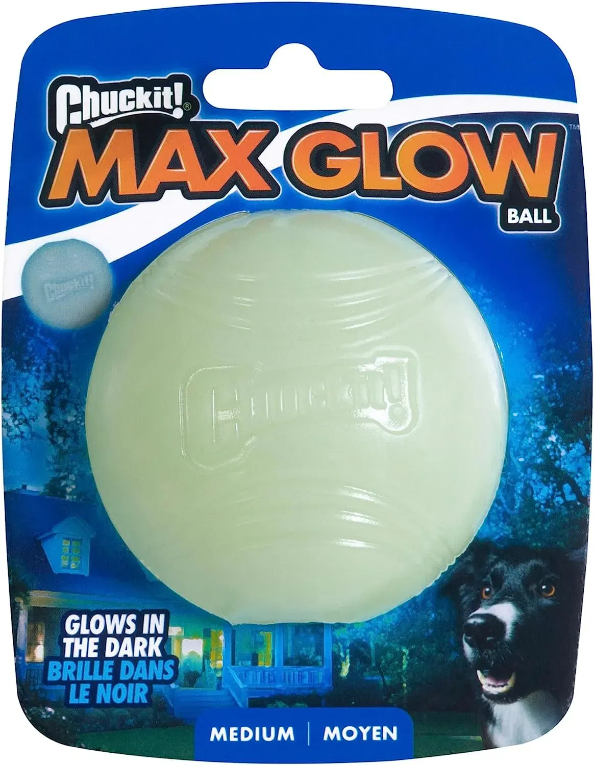 Chuckit – Max Glow Ball Medium – Phosphoreszierender Ball Für Hunde (Gummiball – Größe Medium – Durchmesser 6,5 Cm)