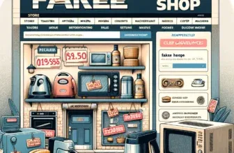 Illustration einer gefälschten Online-Shop-Website mit Warnmeldung vor Betrug