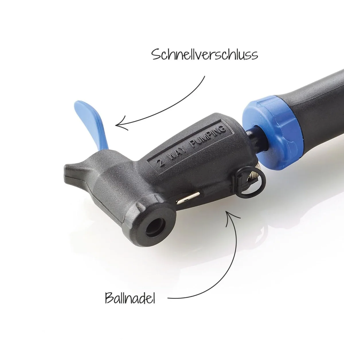 Fischer Fahrrad-Handpumpe mit Schnellverschluss und Ballnadel