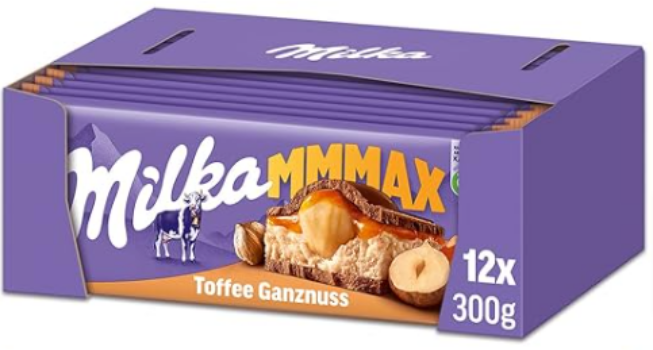 Milka-Toffee-Ganznuss-12-x-300g-Großtafel-Zartschmelzende-Schokoladentafel-mit-cremigem-Karamel-und-ganze-Haselnüsse-Amazon-de-Lebensmittel-Getränke