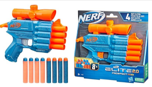 NERF-Elite-2-0-Prospect-QS-4-Blaster-8-NERF-Elite-Darts-4-Dart-Blaster-fest-angebrachtes-Zielfernrohr-Mehrfarbig-Amazon-de-Spielzeug