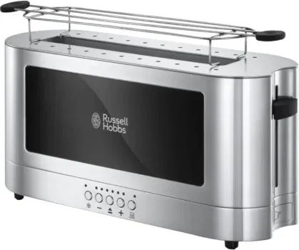 Russell Hobbs Toaster - Elegance Glas Edelstahl (extra breiter Toastschlitz, inkl Brötchenaufsatz,6 Bräunungsstufen + Auftau-&Aufwärmfunktion)