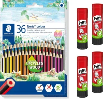 STAEDTLER Noris colour Buntstifte Set - 36 Buntstifte inklusive 4 Pritt Klebestifte