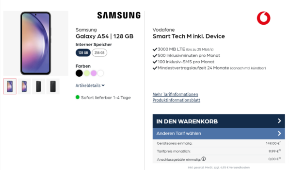 Samsung Galaxy A54 + Vodafone Tech M 3000 MB LTE