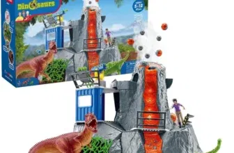 Schleich Große Vulkan Expedition (42564) - Dinosaurier Spielzeug Set inkl. Vulkan mit LED-Licht- & Ausbruchsfunktion, Forscherin Figur & 2 Dinosaurier Figuren