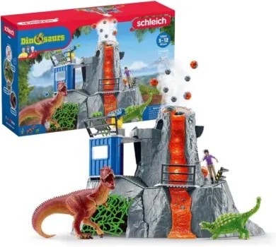 Schleich Große Vulkan Expedition (42564) - Dinosaurier Spielzeug Set inkl. Vulkan mit LED-Licht- & Ausbruchsfunktion, Forscherin Figur & 2 Dinosaurier Figuren