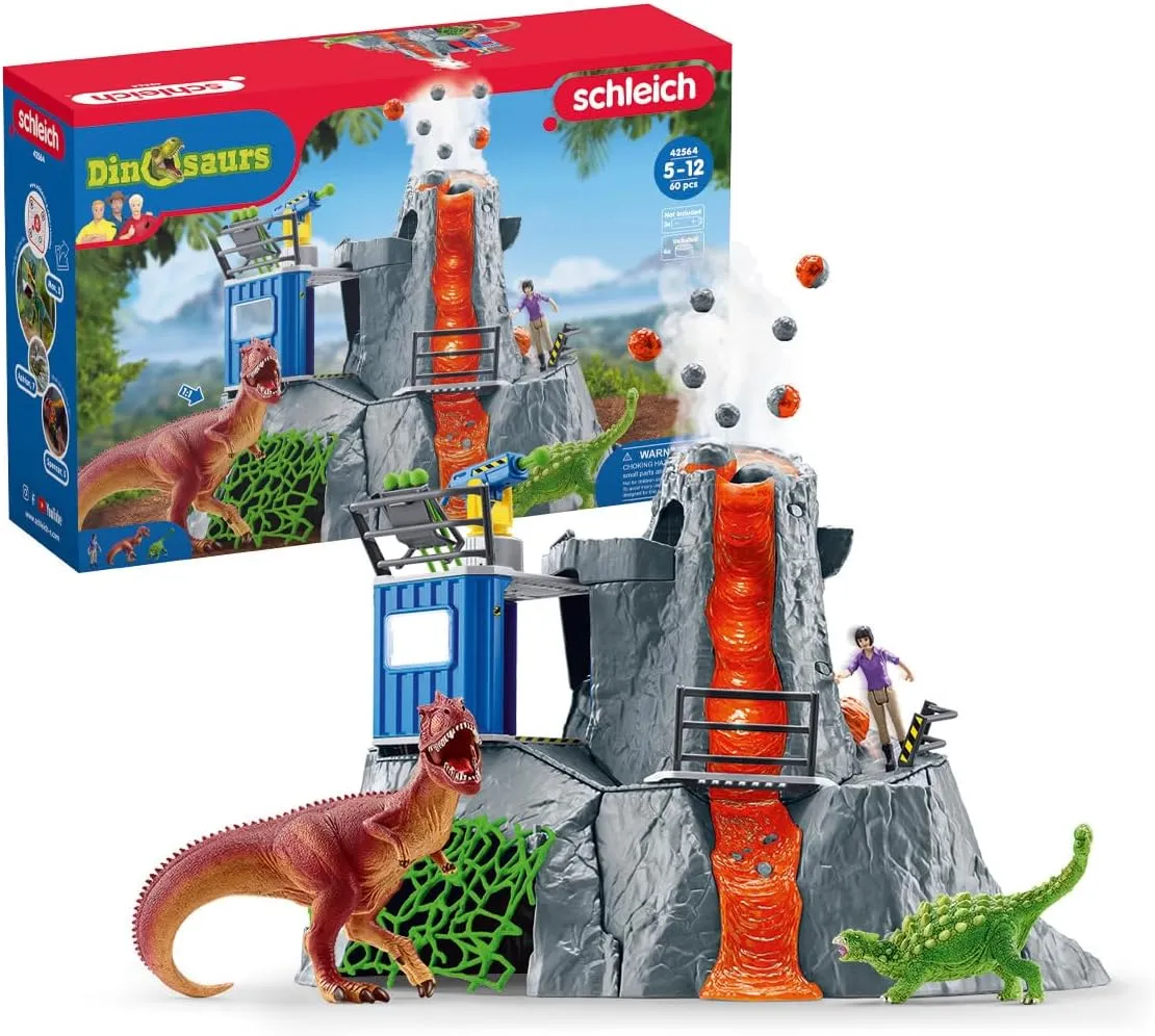 Schleich Große Vulkan Expedition (42564) - Dinosaurier Spielzeug Set Inkl. Vulkan Mit Led-Licht- &Amp; Ausbruchsfunktion, Forscherin Figur &Amp; 2 Dinosaurier Figuren