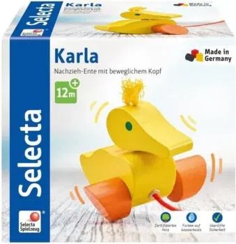 Selecta 62001 Karla - Nachzieh Ente - Schiebe-und Nachziehspielzeug aus Holz (für Kinder ab 12 Monaten)