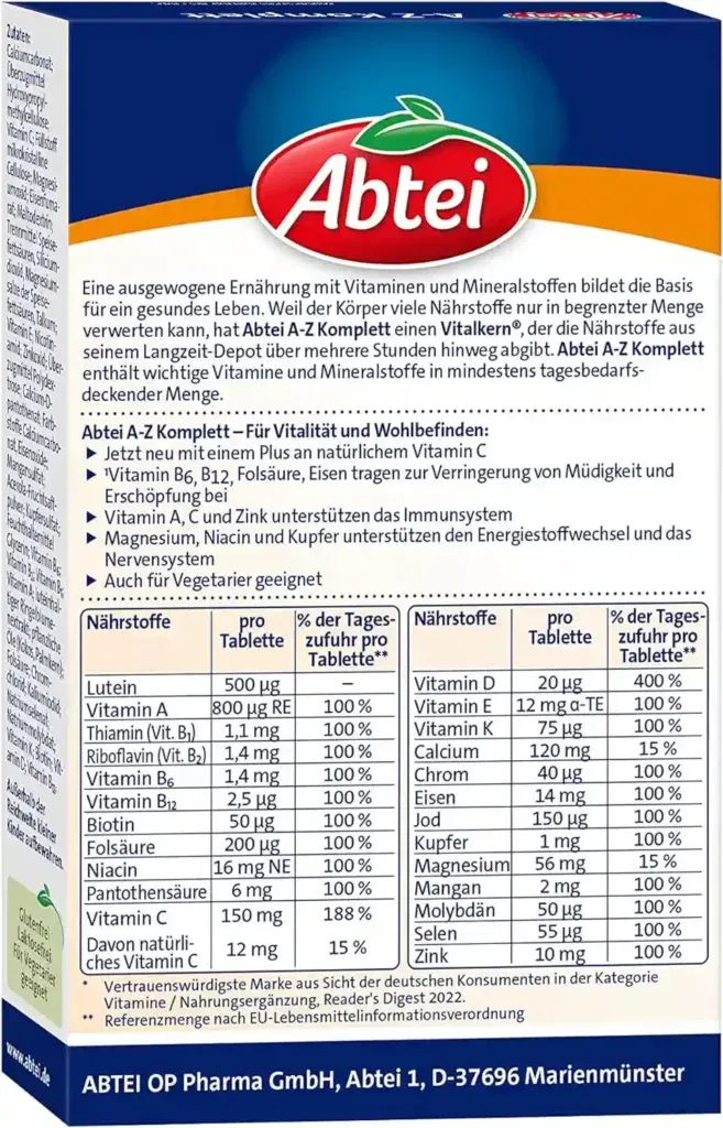 Abtei A-Z Komplett Langzeit-Multivitamine Für 4,35 € Inkl. Versand