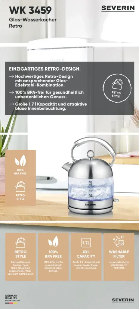 Severin Wk3459 Retro Glas Wasserkocher Für 30,94 € Inkl. Versand