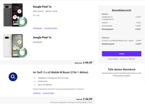 2x Google Pixel 7a + 2x o2 Mobile M Boost 50 GB 5G