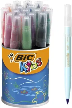 BIC Kids Fasermaler Visaquarelle – Pinsel-Fasermaler mit flexibler Pinselspitze - für Kinder ab 5 Jahren – 1 x 18 Stifte in leuchtenden Farben