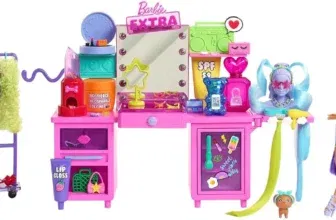 Barbie GYJ70 Extra Spielset mit exklusiver Puppe, Hündchen & 45+ Teile