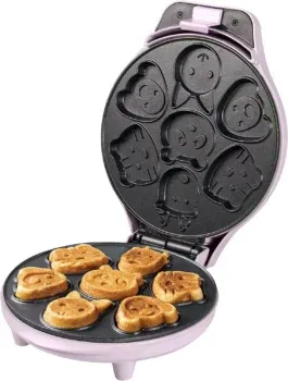 Bestron Waffeleisen für Mini-Cookies-Maker in Tiermotiven (mit Backampel & Antihaftbeschichtung, 700 Watt)