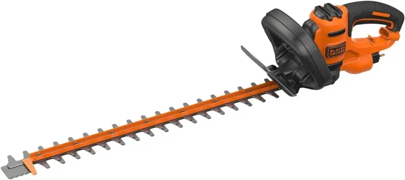 Black+Decker Elektro-Heckenschere (600W, 60 cm Schwertlänge, 25 mm Schnittstärke, Bügel-Zweithandgriff und transparentem Handschutz, für große Hecken)