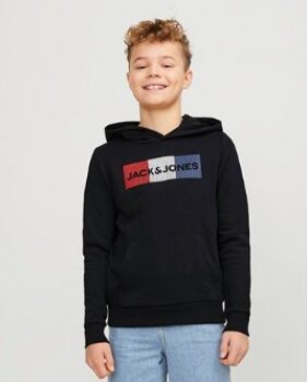 JACK-AND-JONES-Jungen-Corp-Logo-Kapuzenpullover-Schwarz