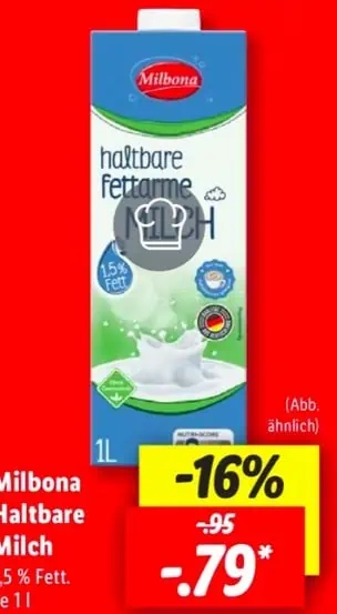 Milbona Haltbare Milch 1,5 Fett 🥛 0,79 € pro Liter Lidl ab 12.04.